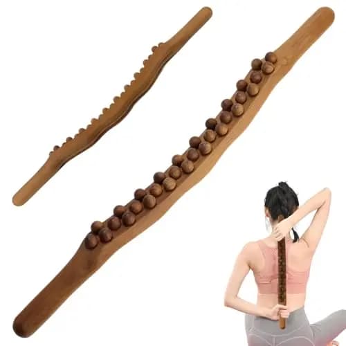 Gua Sha Wooden Therapy Stab mit 31 Rollen, Massagestab Holz für Muskelentspannung & Körpermassage, Faszienstab Holz für Nacken, Rücken, Beine, Bauch & Arme