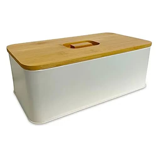 ambico ALVA PRO Brotkasten Metall mit Bambusdeckel Creme