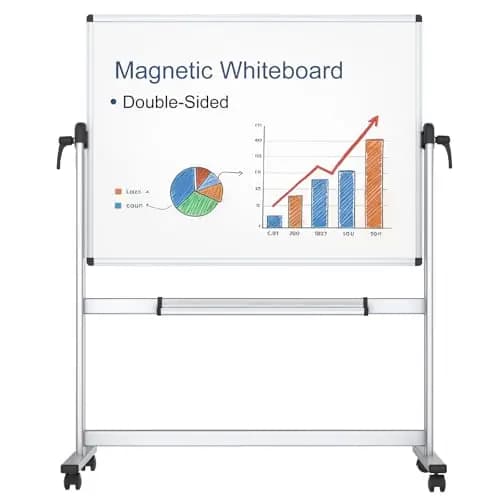 VIZ-PRO Doppelseitiges Magnetisches Drehbares Mobiles Whiteboard, Aluminiumrahmen & Ständer, W1200xH900mm – Bild 1