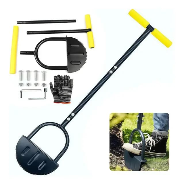 Rasenkantenstecher mit Stiel 107cm, Rasenstecher Kantenstecher mit Wurzelsäge, Kantenstecher Rasen mit T-Griff, Rasenabstecher, Kantenschneider, Kantenmesser für Gehwege, Gartenkanten Hof
