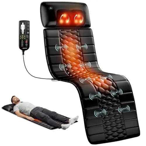 Massagematte mit Shiatsu-Nackenmassage & Wärme, Ganzkörper Massagematte mit 10 Vibrationsmotoren für Rücken, Taille und Beine, Elektrische Massageauflage für Zuhause & Büro, Schwarz