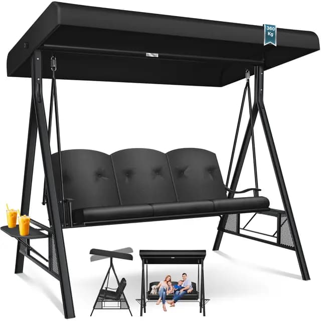 KESSER® Hollywoodschaukel mit Sonnendach 3-Sitzer & Sitzpolster-Auflage | Gartenschaukel bis 360kg belastbar | Gartenliege mit Anti-Rutsch-Füßen | Schaukelbank wasserabweisend für Outdoor & Indoor