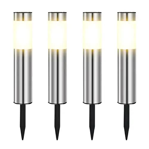 Warmweiß Solarlampen für Außen Edelstahl Solarleuchten Garten mit Schalter ein/ausIP45 Wasserdicht LED Gartenleuchten für Terrasse, Rasen, Garten, Wege, boden (4 Stück)
