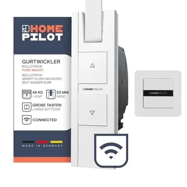 Home Pilot Rollladen Set: RolloTron pure smart Gurtwickler + Wandtaster smart zur Fernbedienung des elektrischen Gurtwicklers