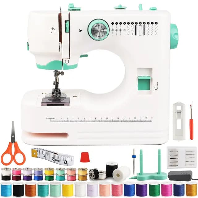 Elektrische Nähmaschine für Anfänger – Tragbare Nähmaschine mit 12 Stichmustern, Fußpedal, Nähzubehör-Set, Strom/Batteriebetrieb – Ideal für Kleidung, Kissenbezüge & Heimgebrauch – Bild 1