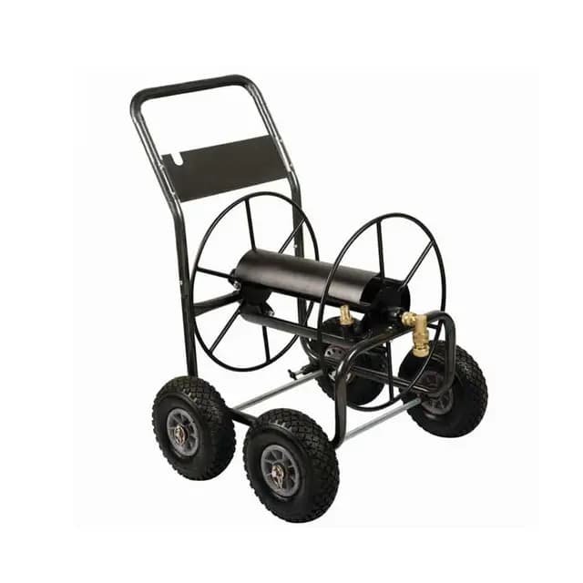 Schlauchwagen, 4-Räder, 3/4 Zoll Anschluss, Stahl pulverbeschichtet, Anthrazit, mit Vollgummireifen, für Gartenschläuche bis 110m