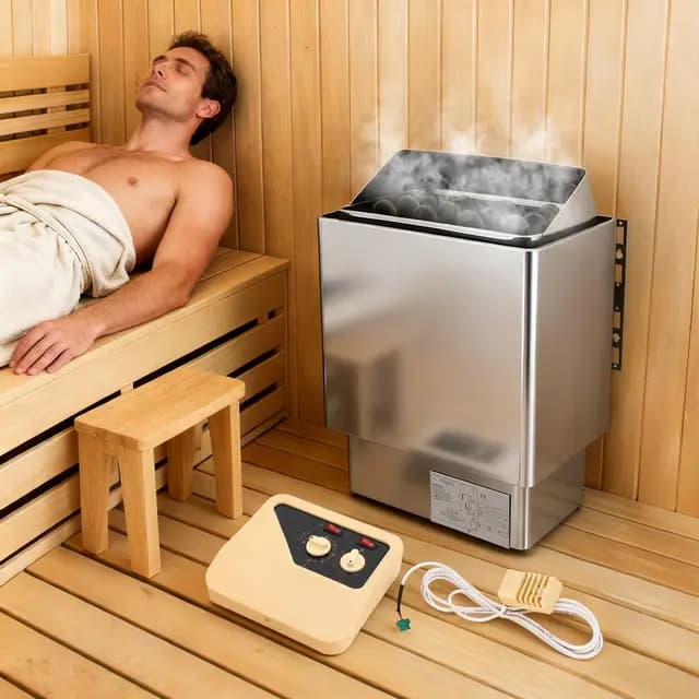 Elektrischer Saunaofen 6 kW für Innen- und Außenbereich mit externer Steuerung, 3-Stunden-Timer, Temperaturregelung 0°-120°C, geeignet für 6-8 m³, ideal für Gewerbe und private Nutzung