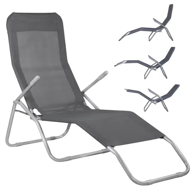 SPRINGOS Sonnenliege Silber klappbar – Gartenliege 185x50x96 cm Metall Stahlrahmen Textilgewebe, Liegestuhl mit Armlehnen verstellbare Rückenlehne, Kippliege für Garten Terrasse Balkon