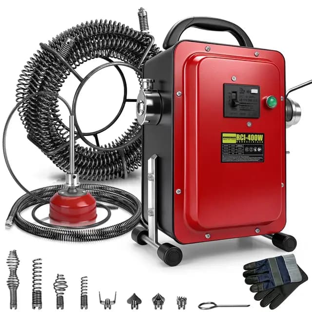 Elektrisch Rohrreinigungsspirale f. Ø20-100 mm Rohrleitungen, 400W Rohrreinigungsmaschine, mit Spirale 16m x Ø16 mm & 5m x Ø10mm, Abflussreiniger Spirale Rohrreiniger Reinigung Drain Clean, 450 U/m