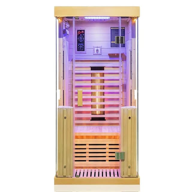 Dewello® Infrarotkabine Infrarotsauna Kingston 90cm x 90cm für 1 Person aus Hemlock Holz mit verstellbarem Vollspektrumstrahler