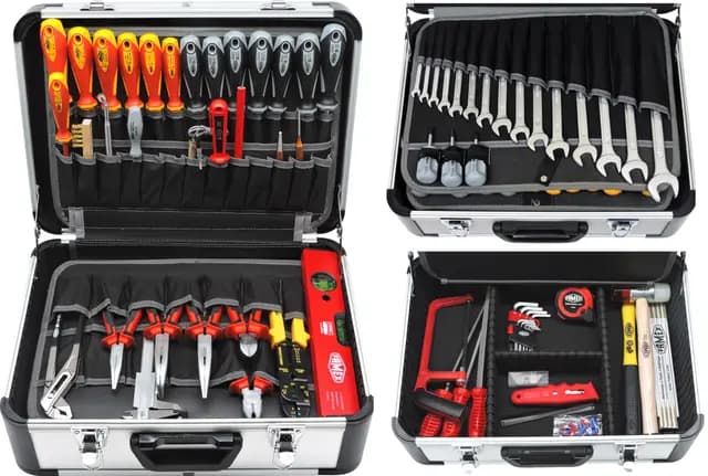 FAMEX 419-91 Profi Alu Werkzeugkoffer PROFESSIONAL - hochwertiges Werkzeug-Set für den gewerblichen Einsatz - Alu-Koffer groß - Werkzeugkasten