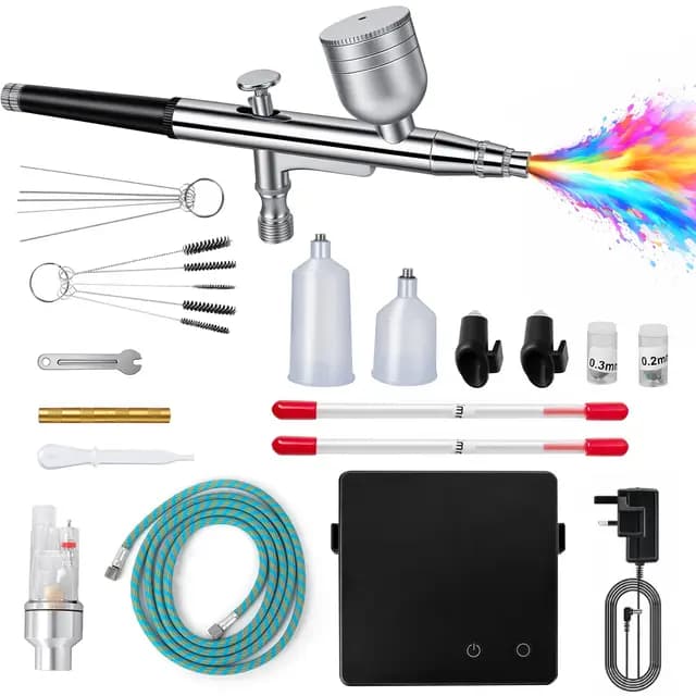 Airbrush Set mit Kompressor, 40 PSI Double Action-Airbrushpistole mit 3 Düsengrößen (0,2/0,3/0,5 mm) für Modellbau, Make-up, Autolackierung