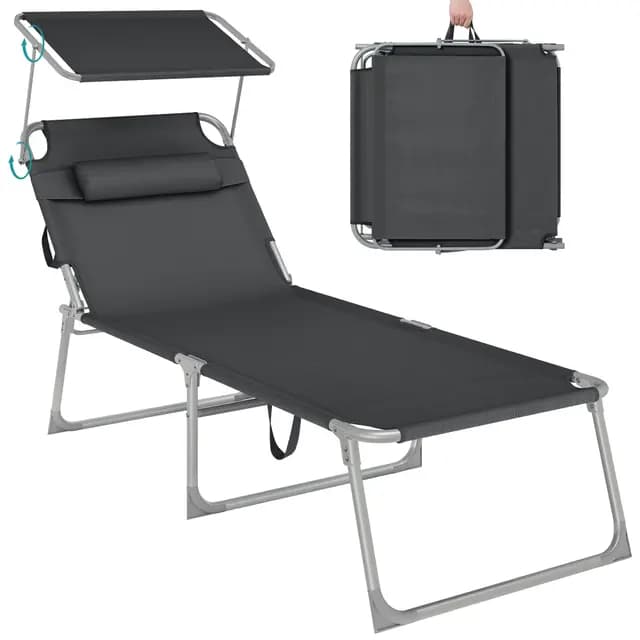 SONGMICS GCB22GYV2 Sonnenliege klappbar mit Sonnenschutz anthrazit – Bild 1