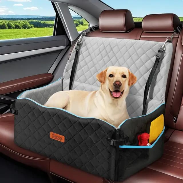 Hundesitz für Auto, Hundebett für große Hunde bis 27 kg oder 2 kleine Hunde, komfortabler Autositz mit Stützschaum-Polster, abnehmbar & waschbar, Rückbanksitz für Haustiere, Schwarz+Grau