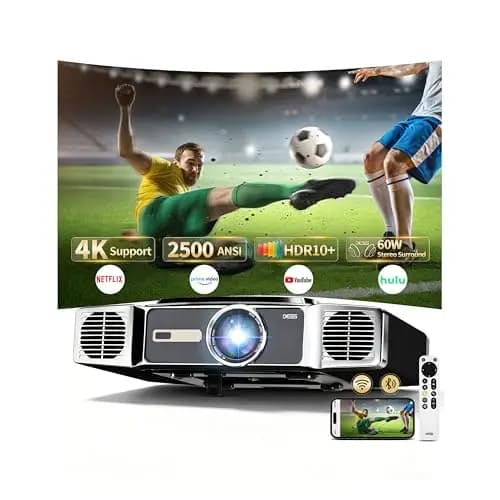 DESS C5 Enterprise GTV 4K Beamer in Schwarz mit eingebauter elektrischer Halterung - 2500 ANSI Lumen Smart TV Laser Projektor 4K, Dual 60W Lautsprecher, Wi-Fi 6 Tageslicht Beamer für Heimkino & Gaming