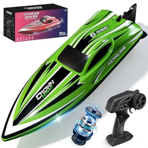 Ferngesteuertes Boot, 55KM/H RC Boot ferngesteuert mit 3S-Batterie, Bürstenloses, LEDs, Selbstaufrichtung, 2,4 GHz speedboot ferngesteuert, Motorboot ferngesteuert Kinder & Erwachsene ab 6 8 Jahre