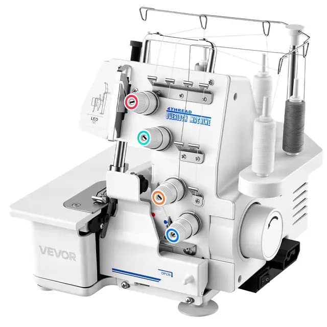 VEVOR Overlock-Nähmaschine 1250 Stiche pro Minute, 3- und 4-Faden-fähig, mit LED-Licht & starken Saugfüßen, robuste Nähmaschine mit Metallrahmen für verschiedene Stoffe, Weiß