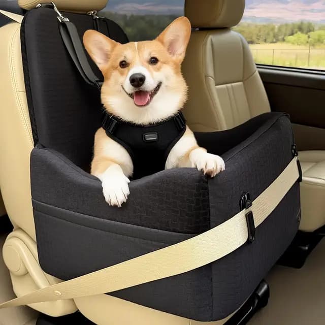 PETSFIT Hundesitz für Auto bis 15 kg – 13cm Memory Foam Booster für kleine & mittelgroße Hunde, Sicherheitsgurt-System, Abnehmbarer & waschbarer Bezug, für Reisen & Zuhause (Schwarz)