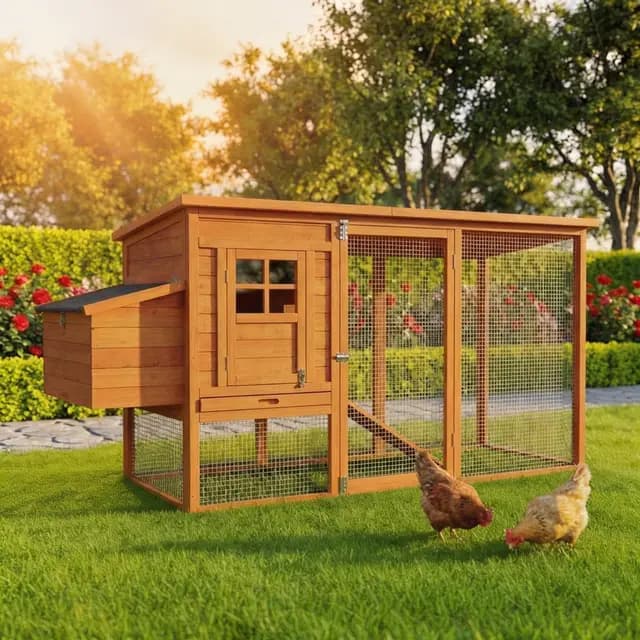 Miweba MyAnimal Hühnerstall für 4 Hühner | 174x76x103 cm Winterfest - Vogelhaus - Hühnergehege mit Nistkasten - Voliere - Hühnerhaus - Freilaufgehege Huhn - Legenest - Vogelvoliere (Braun)