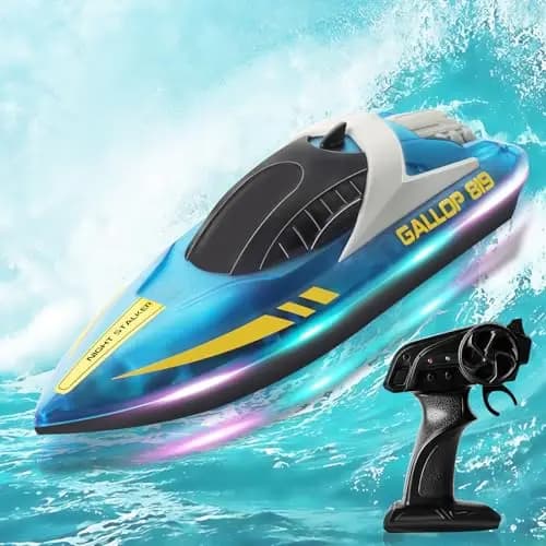Ferngesteuertes Boot mit LED-Licht, 2,4-GHz Rennboote, Nie-Kentern Boot Ferngesteuert, 9.3MPH Speedboot Motorboot für Kinder ab 8 Spielzeug, Seen, Pools, Erwachsene
