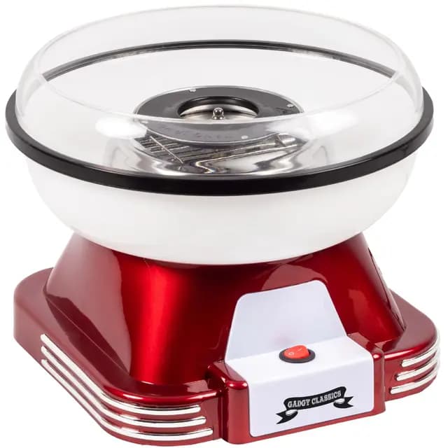 Gadgy Zuckerwattemaschine 500W – Retro Zuckerwatte Maschine für Zuhause – 5 Min. Vorheizen – Für normalen Zucker & Bonbons – inkl. 10 Stäbchen & Messlöffel – 22 cm Rot/Weiß