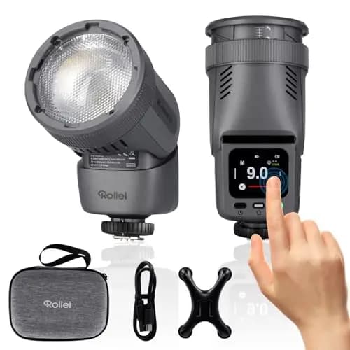 Rollei HS Freeze Q1 2-in-1 Blitz & Dauerlicht, Aufsteckblitz Kompatibel mit Canon Nikon Lumix Fuji, 1/110s Professioneller Speedlite Kamera Flash GN26 |Touchscreen | Integrierter Akku |Manuell TTL HSS