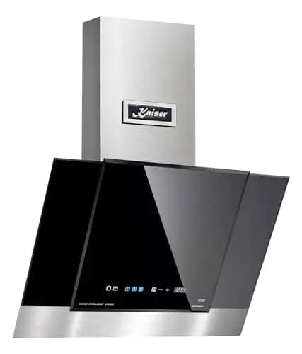 Kaiser AT 6438 ECO kopffrei Dunstabzugshaube 60 cm Exklusive Schwarz Glas Edelstahl Wandhaube 910m³/h | TouchControl Steuerung mit LED Display | Randabsaugung | Timer | Abzugshaube Abluft/Umluft
