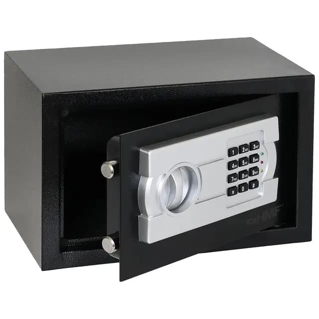HMF Safe Tresor für Zuhause, Hotel oder Büro, Möbeltresor mit Zahlenschloss für DIN A5 Dokumente | 31 x 20 x 20 cm | Schwarz