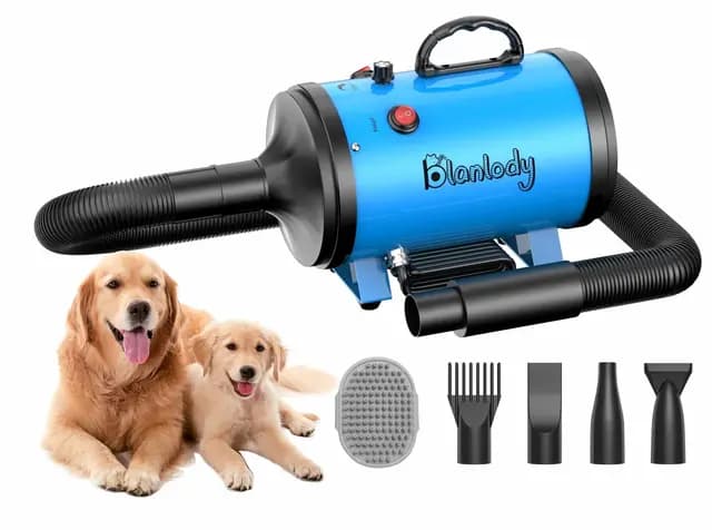 Hundefön Blower Sehr Leise 4.5 PS / 3200W Motor Einstellbare Geschwindigkeit, Hundepflege-Trockner-Gebläse mit 4 verschiedenen Düsen elastischem Schlauch und Pflegebürste…