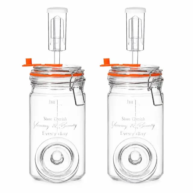 Fermentierglas 1,2 L Glas-Fermentierset mit Glasgewicht für Sauerkraut, Chilisauce, Met, Kombucha & mehr – 2er-Set