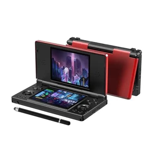 RG DS Retro Handheld Spielkonsole, 4" IPS-Klappdisplay Zwei Bildschirmen Android 14 System Videospielkonsole mit Hall Switch & Stiftbedienung, Geschenk für Gaming Fans (RG DS-Rot-Schwarz-Neu)