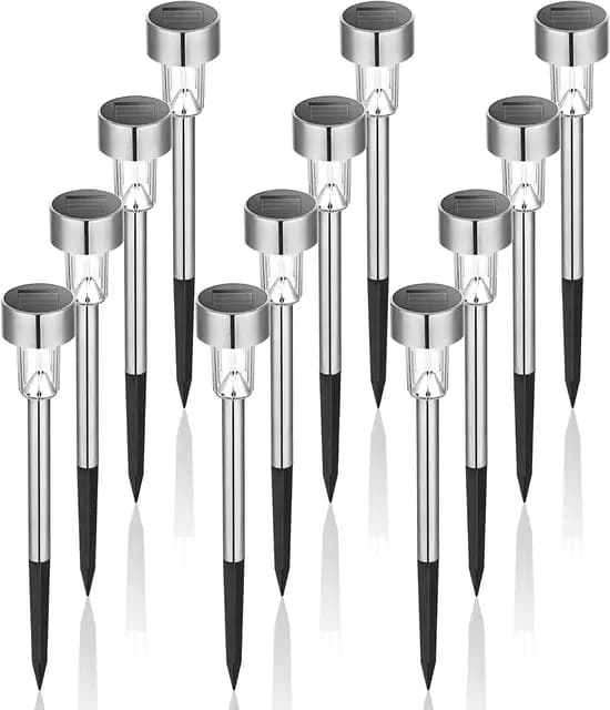 GIGALUMI Solarlampen für außen, Solarleuchten für Garten, 12 Stück, wasserdichte Solar Gartenleuchten für außen Garten, Balkon, Terrasse, Rasen, Wege (kaltweißen)