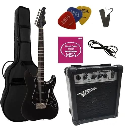 ELEKTROGITARRE MATT SCHWARZ- E-GITARRE - IM SET MIT 20WATT VERSTÄRKER - TASCHE - BAND - SAITEN - 3xPIK