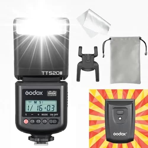 Godox TT520III Kamera Blitz Speedlite, TT520 III Flash 8 Leistungsstufen, S1/S2 Optische Auslösung, 1,8s Ladezeit, Dreh- & Neigekopf, Kompatibel mit Canon Sony Nikon Fujifilm Olympus Panasonic Pentax – Bild 1