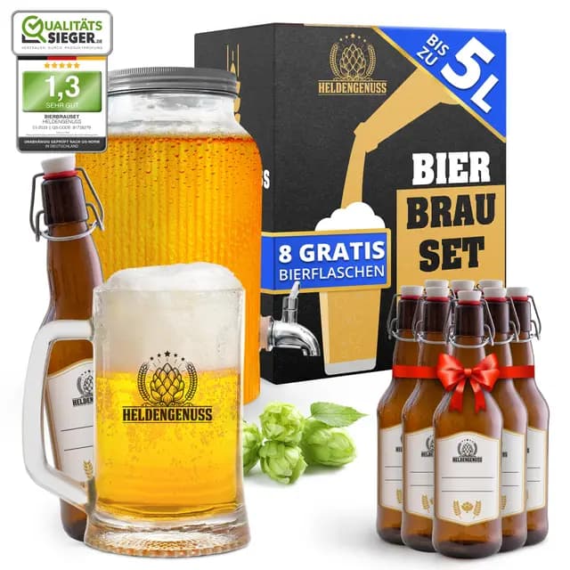 Bierbrauset Helles - 5L Bier - [Echtes Brauerlebnis] - Bier brauen Set Mit Videoanleitung - Bier Geschenke für Männer