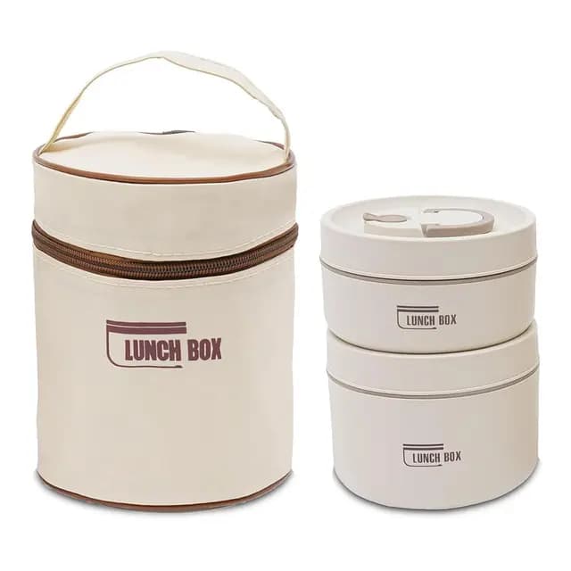 Kongming Thermobehälter für Essen mit Tasche & Besteck, 2 Stück Thermo Lunchbox Edelstahl 304, Essen Warmhalten Behälter Auslaufsicher für Zuhause, Büro, Picknick (Beige, 440ml & 600ml)