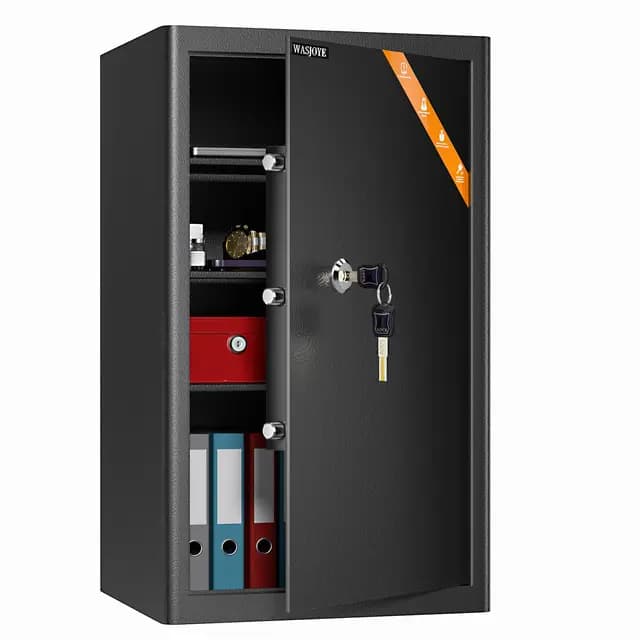WASJOYE Möbeltresor Mit Schlüssel-Schloss, 67L Groß Wandtresor für Zuhause/Büro, 2 Schlüssel für Geld, Schmuck, Medikamente, Laptop und Dokumente (62.5 * 37 * 31cm)