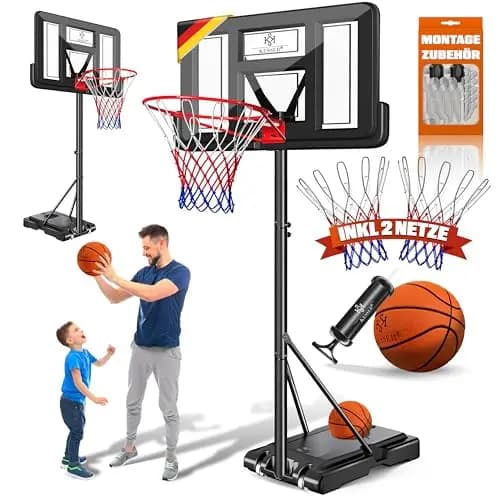 KESSER® Basketballkorb Set höhenverstellbar Mobiler Basketballständer mit Rollen, Backboard, Basketball, Pumpe & 2 Netzen - Indoor & Outdoor Basketballanlage für Kinder & Erwachsene