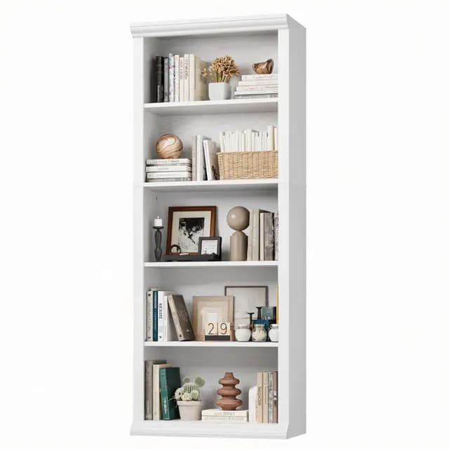 EOSVALO Bücherregal, 5-stöckiges Regal, Offenes Aufbewahrungsregal,Bücherschrank, Standregal,60 x 29.7 x 153(L x B x H) cm, für Wohnzimmer,Esszimmer,Studierzimmer,Büro (Weiß)