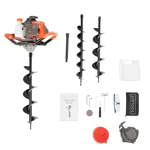 72CC Erdlochbohrer, 2-Takt Benzin-Erdbohrer 2300W, Handheld Gartenbohrer 3 Bohraufsätzen 10/15/20CM-für Zaunpfosten, Erdlochbohrer