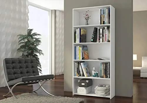 B-80 Büro Bücherregal in Weiß, 5 Regale, Bücherregal für Wohnzimmer, Schlafzimmer, Studio, Büro 180 x 80 x 30 cm