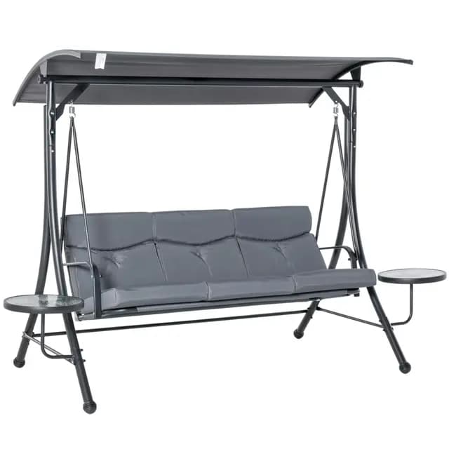 Outsunny Hollywoodschaukel 3-Sitzer Gartenschaukel Schaukelbank mit verstellbarem Sonnendach Teetisch Stahl Polyester Grau+Schwarz 271 x 125 x 172 cm – Bild 1