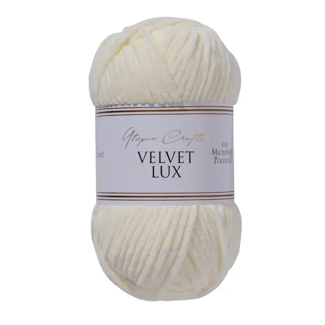 Utopia Crafts Velvet Lux Chenille-Garn, superweich, grob, zum Stricken und Häkeln, 100 g – 110 m, Elfenbein