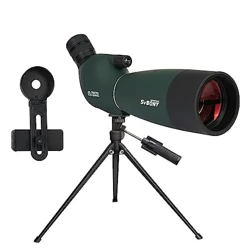 Svbony SV28 PLUS (SV28 Verbessert) 25-75×70 Spektiv mit Stativ, HD BAK4 A5 Weinrotes FMC Objektiv, Wasserdicht Spektive mit Telefonadapter,für Vogelbeobachtung Sportschützen Zielschießen Bogenschießen