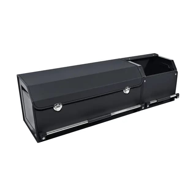 Auto Kofferraum Organizer mit Deckel – 2-in-1 Modulares XXL-Kofferraumtasche, Multifunktionaler Aufbewahrungsbox aus Leder, ABS-verstärkter Rahmen & Push-Pull-Griff (104x29x31cm, Schwarz)