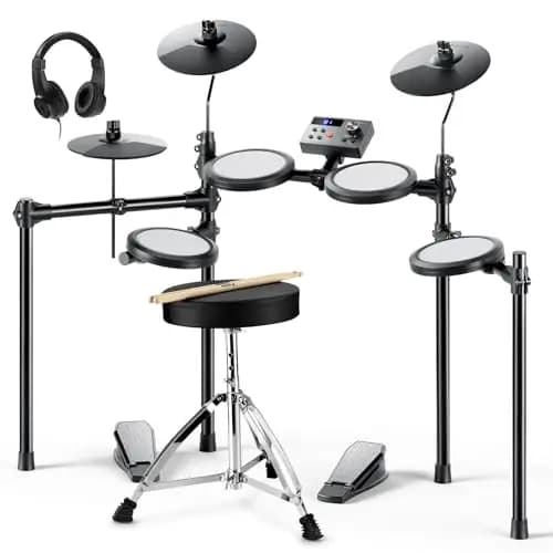 Donner DED-70 E Schlagzeug Elektronisch für Kinder, Electric Drum Set für Anfänger mit 150 Sounds 4 Quiet Mesh Pads 9" Becken Thron Kopfhörer Sticks 2 Pedale Weihnachten Geburtstag Geschenk für Kids