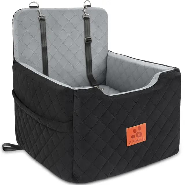 GL GLENSLAVE Autositz Hunde für kleine/mittlere Hunde unter 15 Kgs,Hunde Autositz,Abnehmbarer und waschbarer Haustier Autositz,Hundebett mit 2 Sicherheitsgurten(Schwarz/Grau)