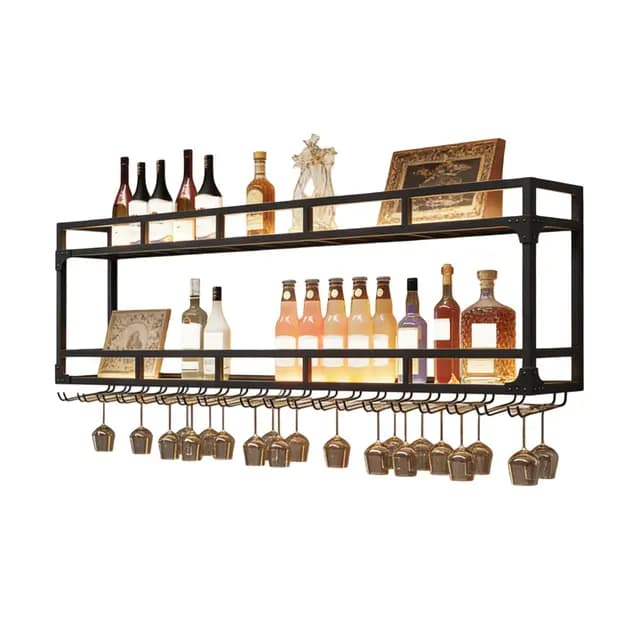 Weinregal Metall Bar Regal Wand Flaschenregal Schmal Weinständer mit Weinglashalter für Bartheke Wohnzimmer Küche Esszimmer(Black-2,80cm)