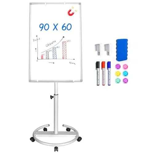 maxtek Flipchart Ständer, 90x60cm Flipcharts Whiteboard, Aluminiumrahmen Haken Verschieben Flipchart Papier, Magnetisch Beschreibbare Höhenverstellbar, Radierer, Markern und Magneten