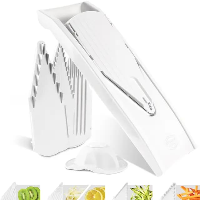 Börner Gemüsehobel V1 (Starter Set) • V-Hobel mit 4 Einsätzen & Fruchthalter • Verstellbarer Hobel für Gemüse & Obst • Gemüseschneider für Scheiben, Streifen & Würfel • Farbe: Weiß – Bild 1